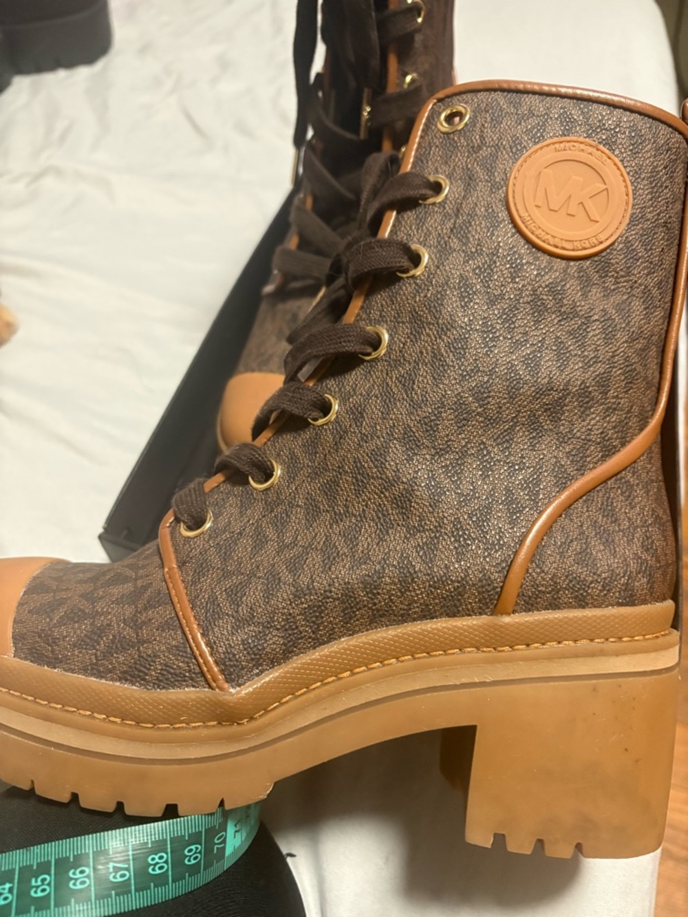 💛 Michael Kors- Corey Logo Signature Combat Boots 🤎 - Picture 3 of 9